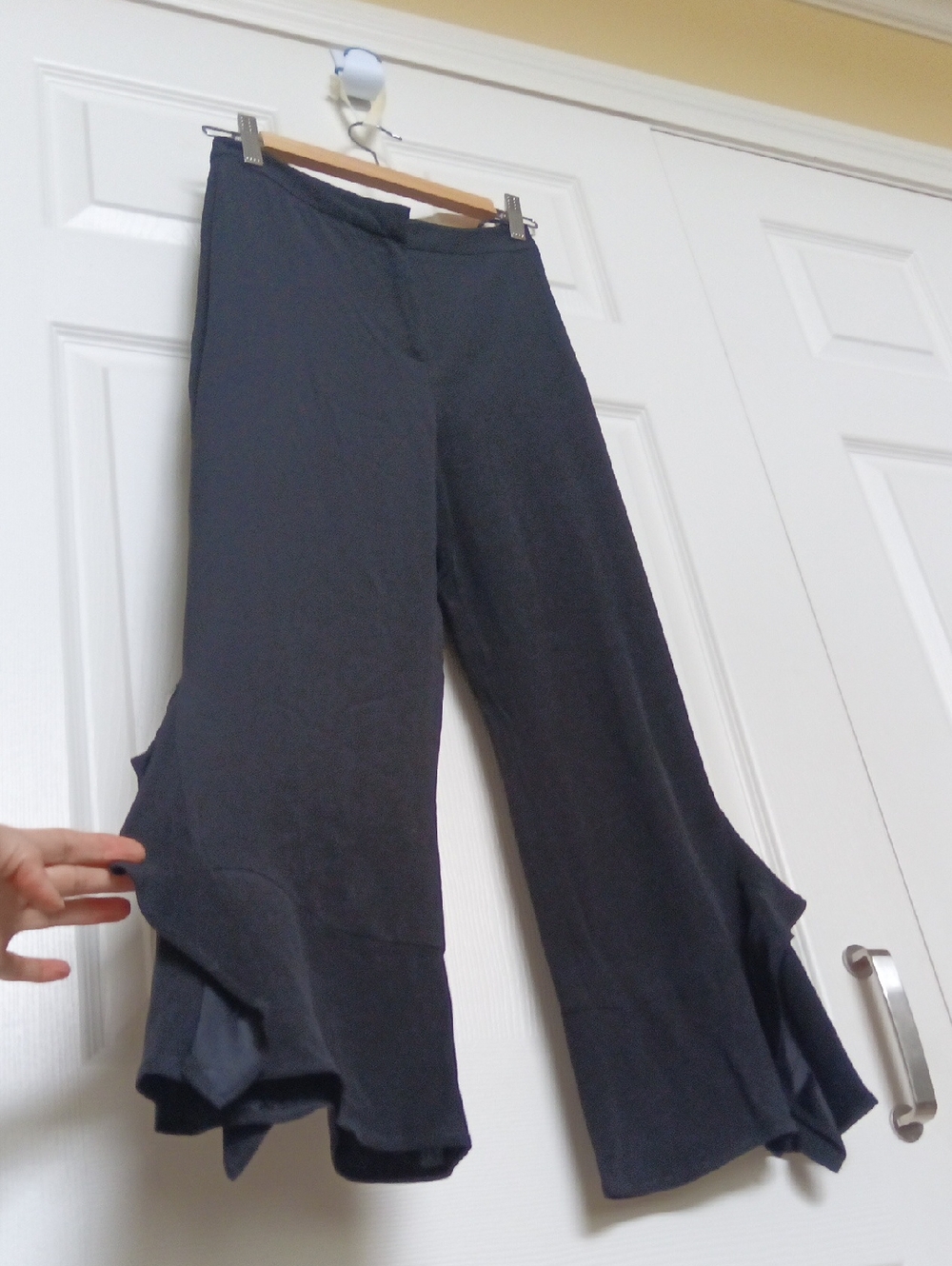 NWT W13" Zara Hi-Rise Black Wide-Leg Pants with Ruffle Hem